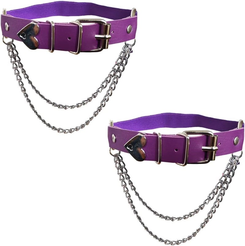 Lockban Adjustable Heart-Shaped Thigh Garter 2 Pieces Punk Leather Garter Belts Leg Garter with Chains Body Accessories - Image 1